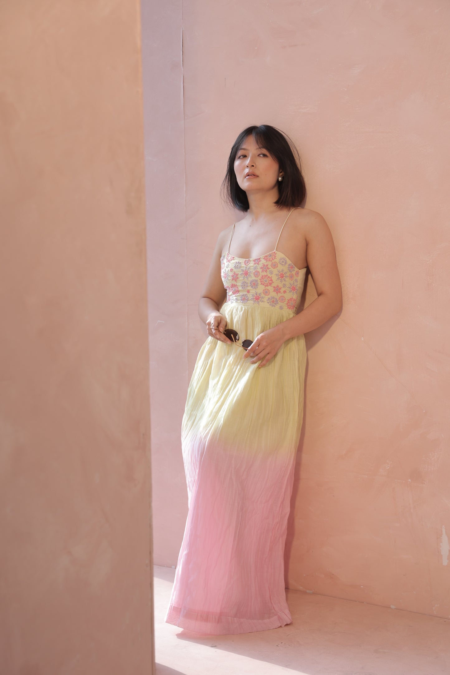 Hoor Dress - Green & Pink Ombre