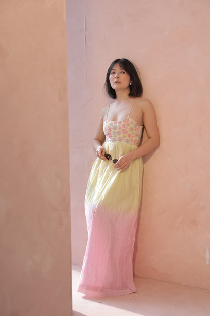 Hoor Dress - Green & Pink Ombre